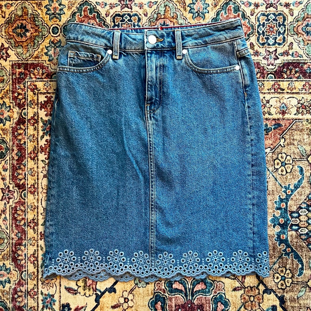 Tommy Hilfiger Blue Denim Eyelet-Hem Skirt